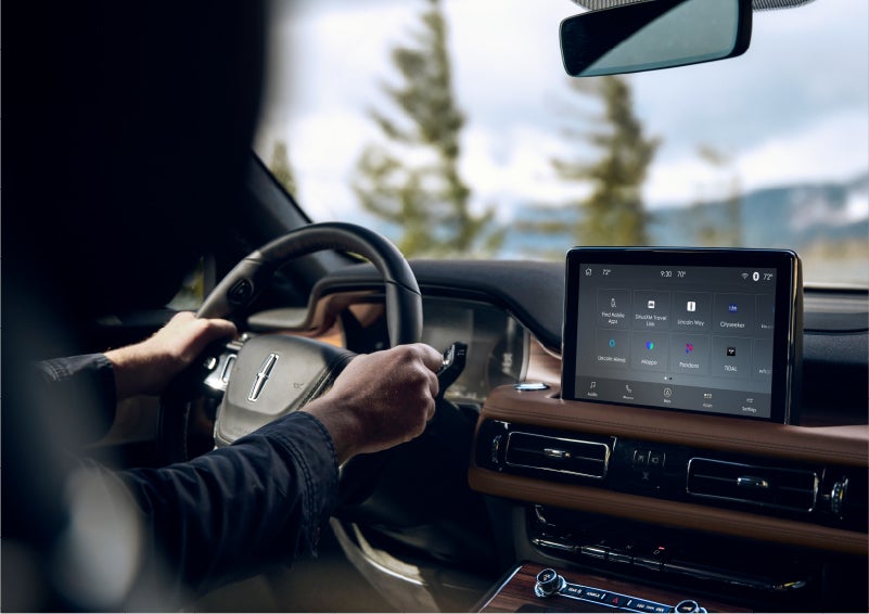 The Lincoln+Alexa app screen is displayed in the center screen of a 2023 Lincoln Aviator® Grand Touring SUV | All Star Lincoln in Prairieville LA